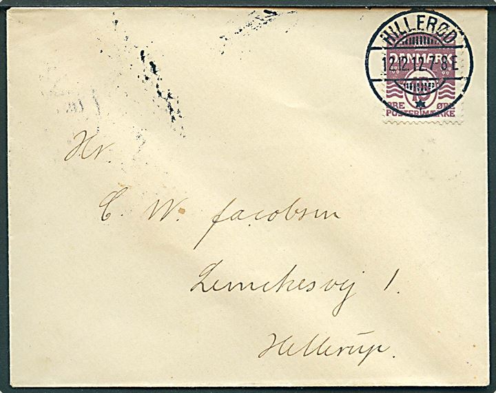 15 øre Bølgelinie på brev annulleret med brotype Ia Hillerød d. 12.12.1912 til Hellerup.