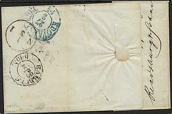 1855. Ufrankeret brevomslag med antiqua stempel K.P.A. Altona d. 27.1.1855 via K.D.O.P.A. Hamburg til Salzwedel. Rammestempel Aus Dänemark.