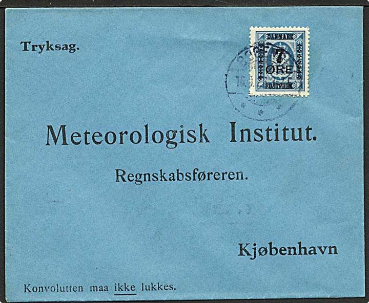 7/4 øre Provisorium på tryksag fra Bogense d. 16.9.1925 til Meteorologisk Institut, København.