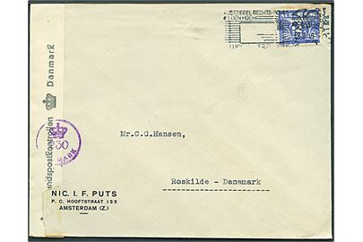 12½ c. på brev fra Amsterdam d. 9.6.1945 til Roskilde, Danmark. Åbnet af dansk efterkrigscensur (krone)/230/Danmark.