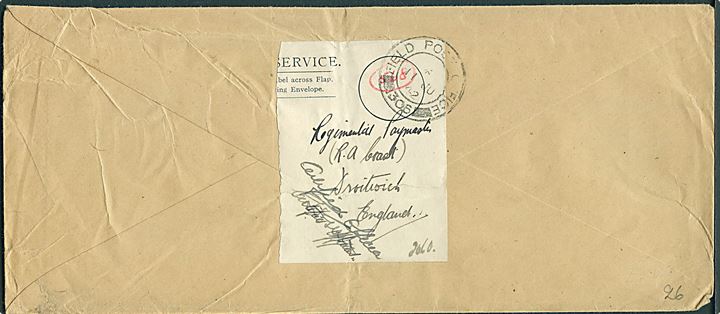 Ufrankeret tjenestebrev med britisk feltpoststempel Field Post Office 306 (= Reykjavik) til England.