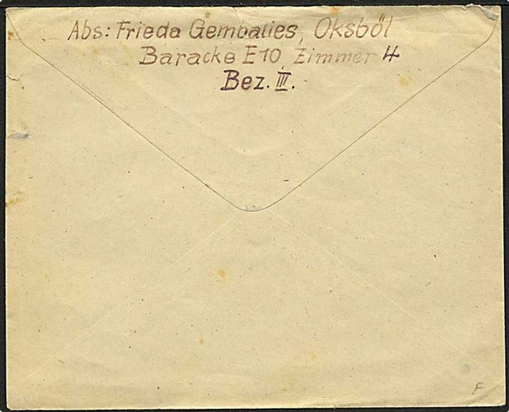 40 øre Posthus-franko frankeret brev Esbjerg d. 2.6.1947 fra flygtning i Oksbøl til Narsdorf, Russ. zone, Tyskland.