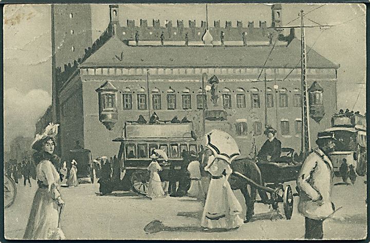 København, tegnet kort fra Rådhuspladsen med sporvogn. A. Vincent serie 89/10.