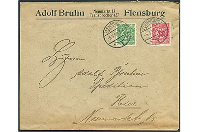 5 pfg. og 10 pfg. Fælles udg. på lokalbrev i Flensburg d. 5.3.1920.