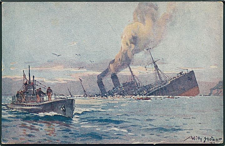 Stöwer, Willy: Uboot-spende 1917 Ubåd sænker troppetransport i Middelhavet. J. J. Weber u/no.