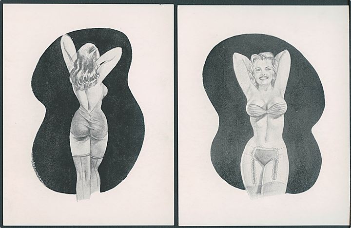 Erotik/tegnet. Lingeri serie med 8 kort. (11x14 cm). Kvalitet 7