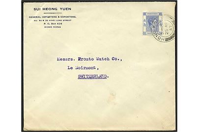 30 cents George VI single på brev fra Hong Kong d. 25.4.1947 til Le Noirmont, Schweiz.