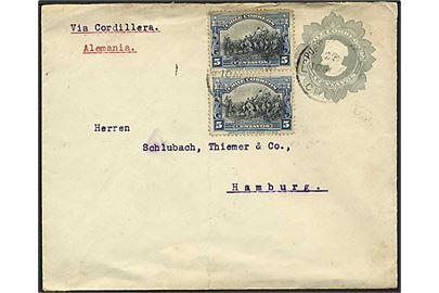 5 c. helsags kuvert opfrankeret med 5 c. i parstykke fra Puerto Montt d. 29.4.1911 via Santiago til Hamburg, Tyskland. Påskrevet: Via Cordillera.
