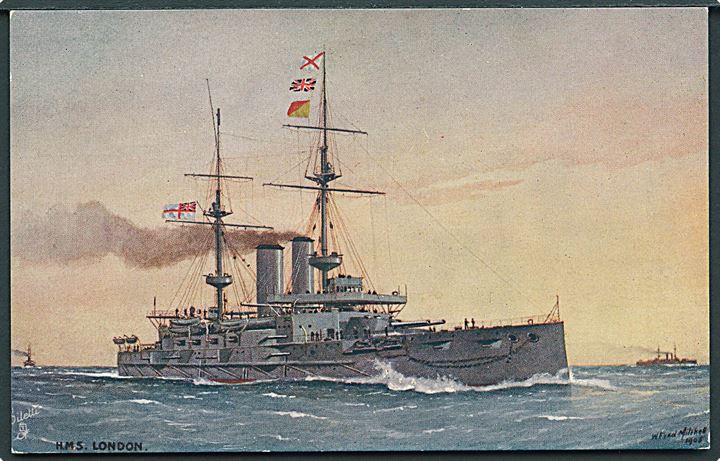 England. HMS “London”, slagskib. Tuck & Sons “Our Navy” Serie IV no. 9183. Kvalitet 9