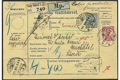 10 f. helsags adressekort opfrankeret 1 kr. fra Magy-Varad d. 9.11.1911 til Neuchatel, Schweiz.