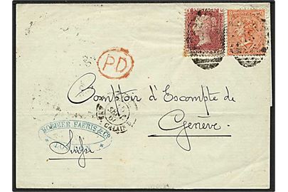 1d og 4d Victoria på brev annulleret med nr.stempel 48 fra London d. 14.9.1867 via Calais til Genéve, Schweiz.