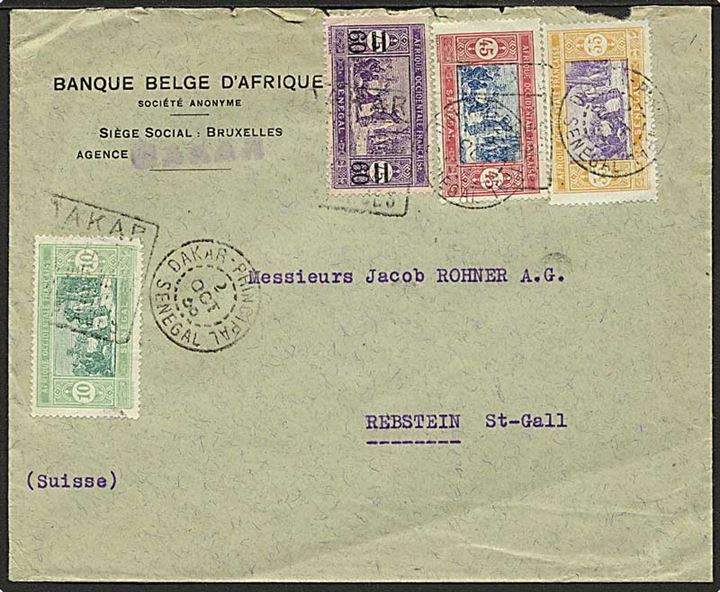 Senegal. 1,40 fr. blandingsfrankeret brev fra Dakar d. 2.10.1938 til Rebstein, Schweiz.