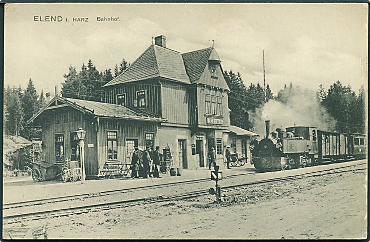 Tyskland, Elend, banegaard med lokomotiv. L. Glaser no. 5430. Kvalitet 8