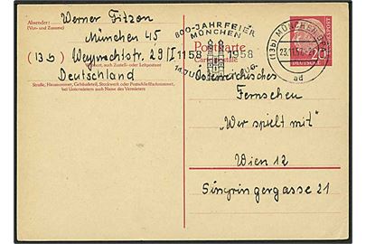 20 pfg. Erhard helsagsbrevkort fra München d. 23.11.1957 til Wien, Østrig.