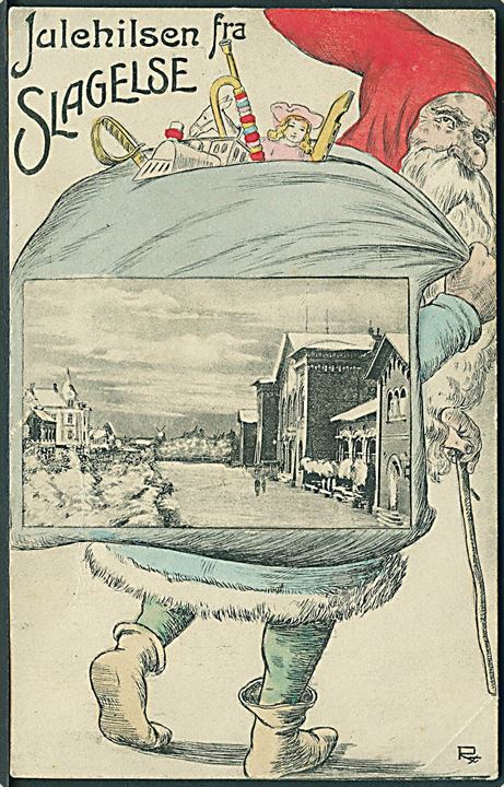 Slagelse, “Julehilsen fra”. Tegnet af Carl Røgind. H. J. Tørsleff no. 15713. Kvalitet 7