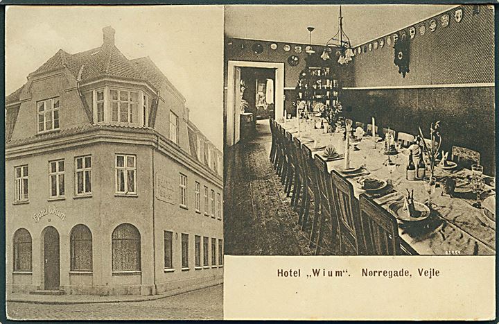 Vejle, Nørregade Hotel “Wium” med interiør. Stenders no. 47928. Kvalitet 8