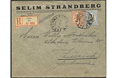 1 mk. og 3 mk. Løve udg. på anbefalet brev fra Turku d. 19.6.1926 til Zürich, Schweiz.