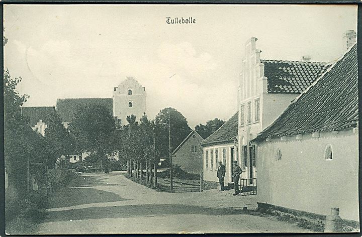 Tullebølle, gadeparti med kirke. C. Jessen-Tusch no. 99. Kvalitet 9
