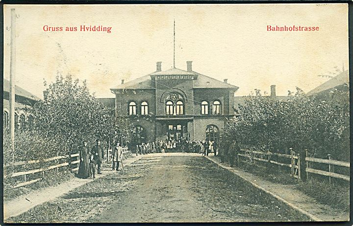 Hvidding, Bahnhofsstrasse med stationsbygningen. F. V. no. 210. Kvalitet 6