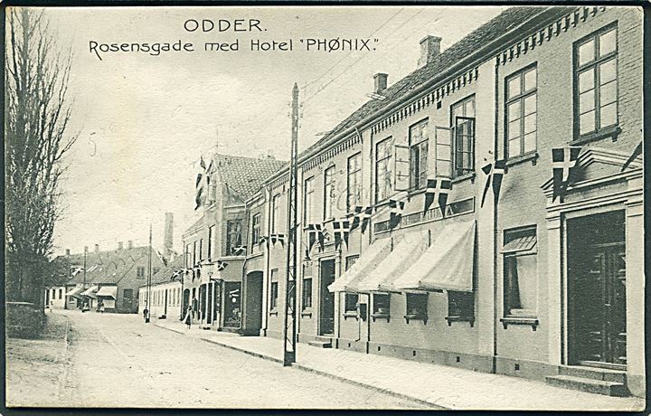 Odder, Rosensgade med Hotel “Phønix”. Th. Calberg no. 9816. Kvalitet 7