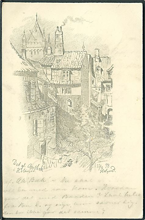 Helsingør, det gamle apotek. U/no. Tegnet af Holger D. (Brugt 1904). Kvalitet 7