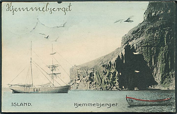 Sejlskib ved Himmelbjerget. Stenders no. 19158. Anvendt fra Thorshavn 1913. Kvalitet 7