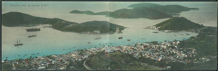 D.V.I., St. Thomas, panorama udsigt over havnen. Dobbeltkort Lightbourn u/no. Kvalitet 8