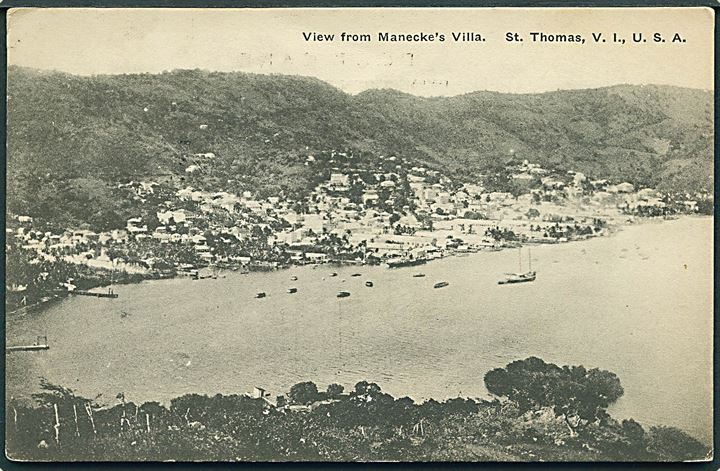 D.V.I., St. Thomas, View from Manecke’s Villa. Lightbourn u/no. Charlotte Amalie, Saint Thomas 1920. Kvalitet 7