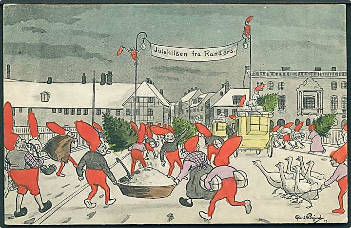 Randers, nisser i gadebilledet. Tegnet af Carl Røgind. E. Nielsen no. 20475. Kvalitet 8
