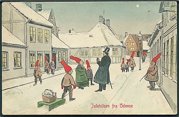 Odense, nisser i gadebilledet ved H. C. Andersen’s hus. Muligvis tegnet af Hans Viggo Westergaard. U/no. Kvalitet 7