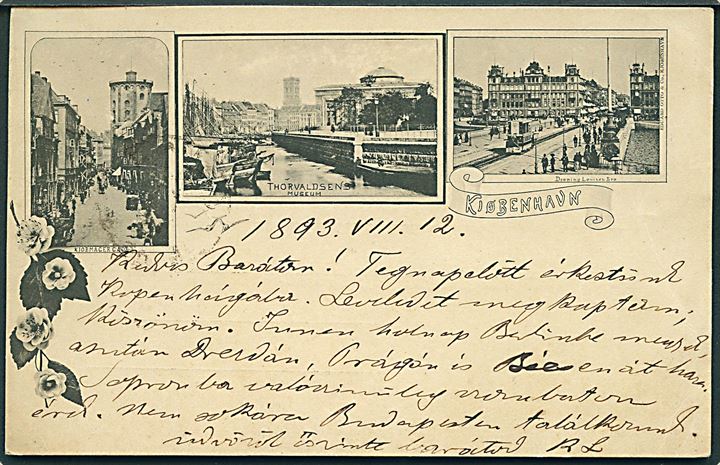 Købh., Købmagergade, Thorvaldsens Museum og Dr. Louises Bro. U/no. Anvendt til Ungarn 1893. Kvalitet 7