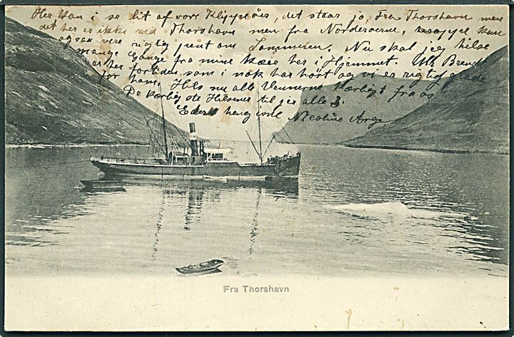 Thorshavn, fjordparti med dampskib. Z. Heinesen no. 3245. Kvalitet 7
