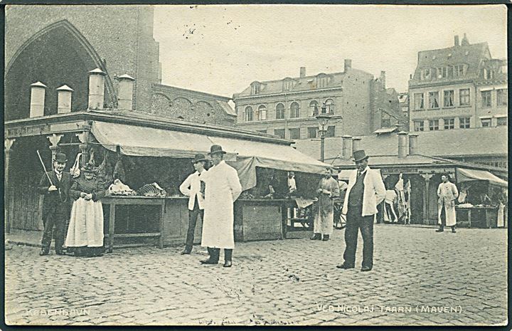 Købh., Nicolaj Plads med slagterboder - kaldet “Maven”. A. Vincent no. 476. Kvalitet 7