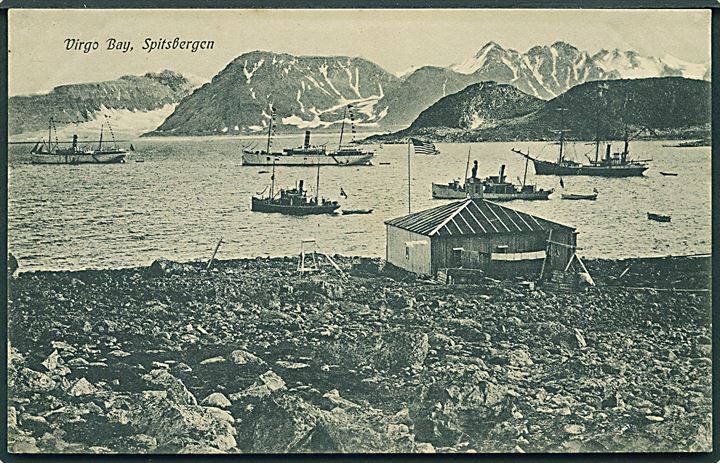 Svalbard. Virgo Bay. Wellman’s lejr med bl.a. “Fridjof”, “Neptun” og “Kong Harald”. G. H. no. 727 Kvalitet 8