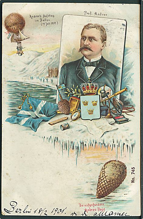 Svalbard. S. A. Andrée. Portræt og ballonopstigning 1897. No. 745. Kvalitet 7