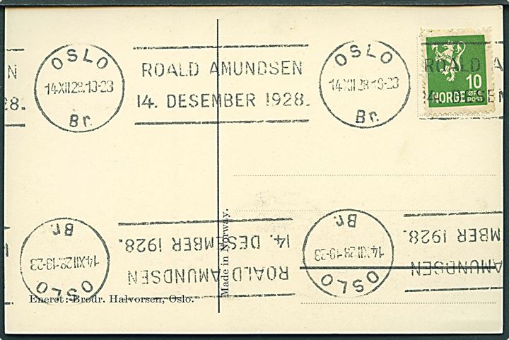 Polar. Roald Amundsen. Halvorsen u/no. Med stempel: Oslo/Roald Amundsen 14. desember 1928. Kvalitet 9