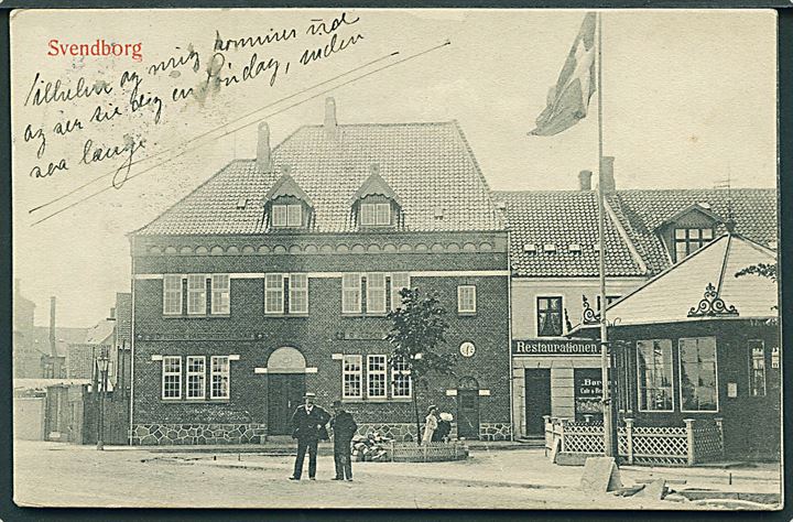 Svendborg, Frederiksgade med Sydfynske Dampskibs-selskab bygning. W. & M. no. 594. Kvalitet 7