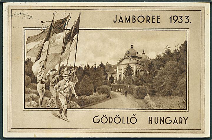 IV Jamboree i Gödöllö, Ungarn. Fra dansk deltager med Jamboree frimærke og særstempel. U/no.  Kvalitet 7