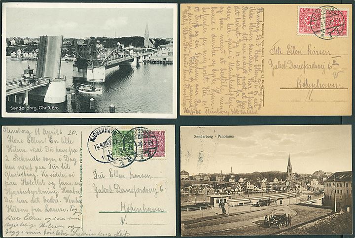 Sønderjylland. 12 kort fra Sønderborg, Haderslev og Flensborg. Heraf 4 med Plebiscit udg. 1920-36. Kvalitet Mix