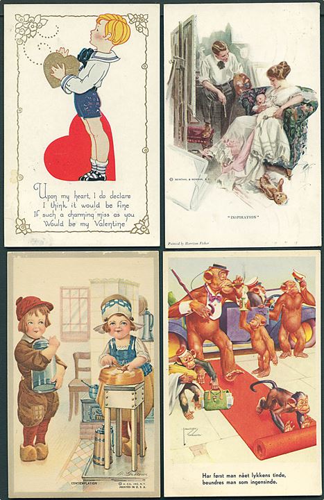 Amerikanske tegnere. Bl.a. Lawson Wood og Harrison Fisher. 5 kort fra ca. 1920-50. Kvalitet Mix