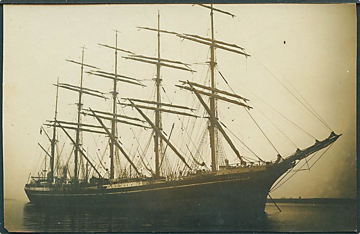 “København”, 5-mastet bark, skoleskib. Fotokort fra Antwerpen. Forsvandt sporløst i Sydatlanten 1928-29. Kvalitet 7
