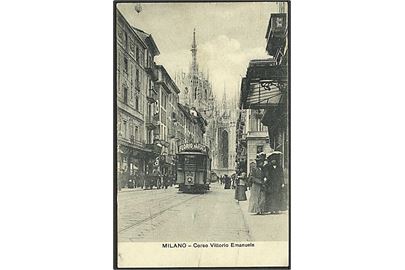 Sporvogn paa Corso Vittorio Emanuele i Milano, Italien. U/no.