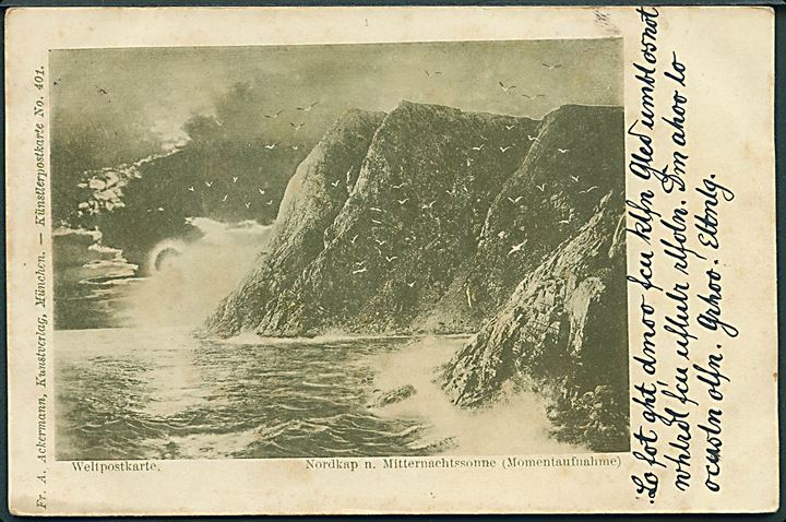 Nordkap, kunstnerpostkort. Ackermann no. 401.