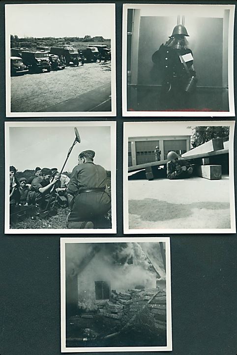 Soldaterfotos med bl.a. køretøjer. Ca. 1940'erne eller 1950'erne. 5 fotos 6x6 cm.