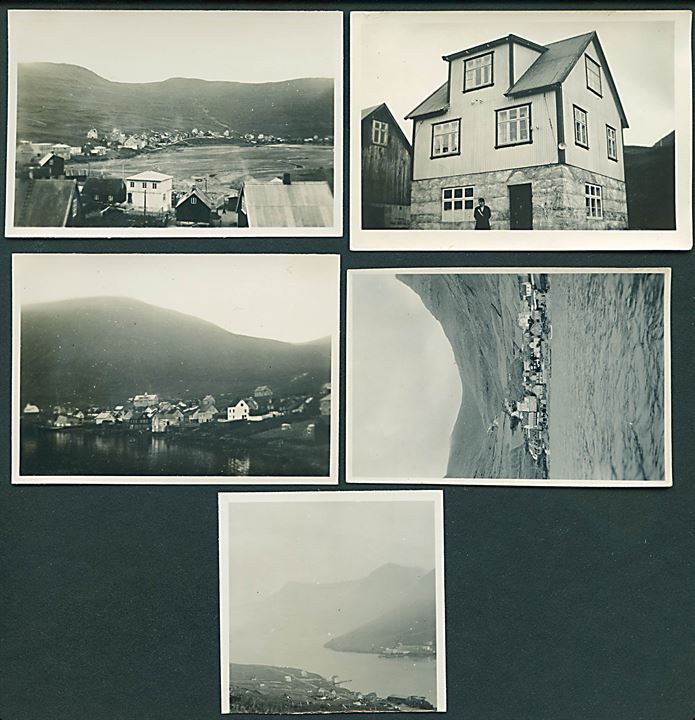 Færøerne. 5 original fotos fra 1930'erne. Klaksvig, Sørvaag, Bø på Vaagø og Fuglefjord. 6x6 cm og 6x9 cm