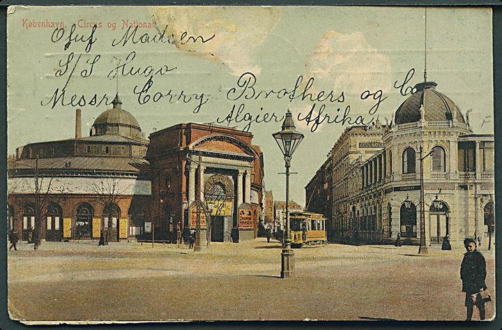 5 øre Fr. VIII på brevkort fra Randers d. 9.2.1911 til sømand ombord på S/S Ulf via rederiet DFDS i Kjøbenhavn - opfrankeret med 5 øre Fr. VIII stemplet Kjøbenhavn d. 13.2.1911 og eftersendt til Savona, Italien.