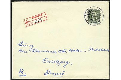70 øre Fr. IX single på anbefalet brev fra Næstved d. 21.9.1954 til Onsbjerg på Samsø.