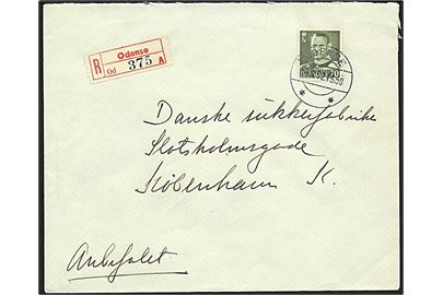 70 øre Fr. IX single på anbefalet brev fra Odense d. 4.8.1952 til København K.