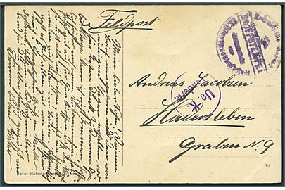 Ufrankeret feltpostbrevkort (Westerland a. Sylt) med uldent marinestempel til Hadersleben. Violet censur: Ue. K. Tondern.