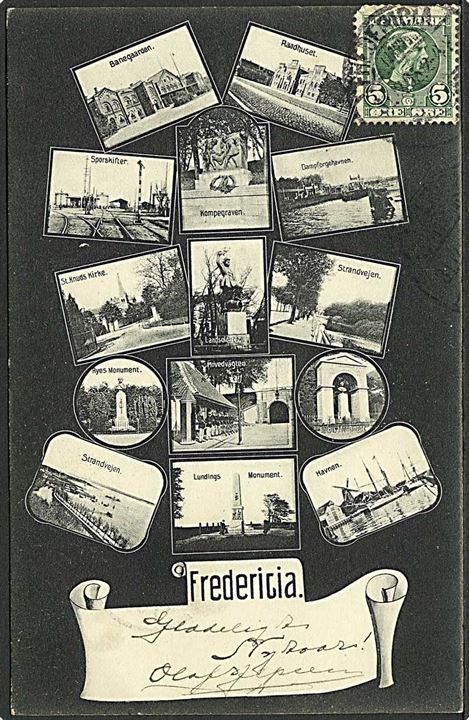 Parti fra Fredericia med bl.a. banegaarden. H.C. Wenk no. 2371-2.